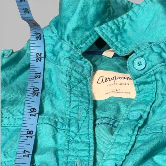 Aeropostale Fitted Teal Blue Long Sleeve Button Down Collared Shirt Women's S - Picture 9 of 13